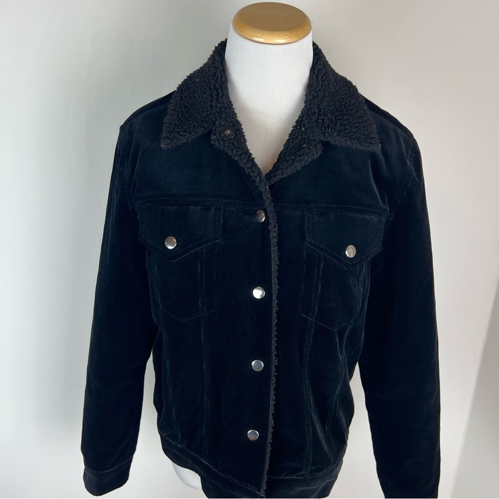 Jenni Kayne Black Velvet Corduroy Faux Sherpa Button Front Jacket Size XS - Picture 4 of 10